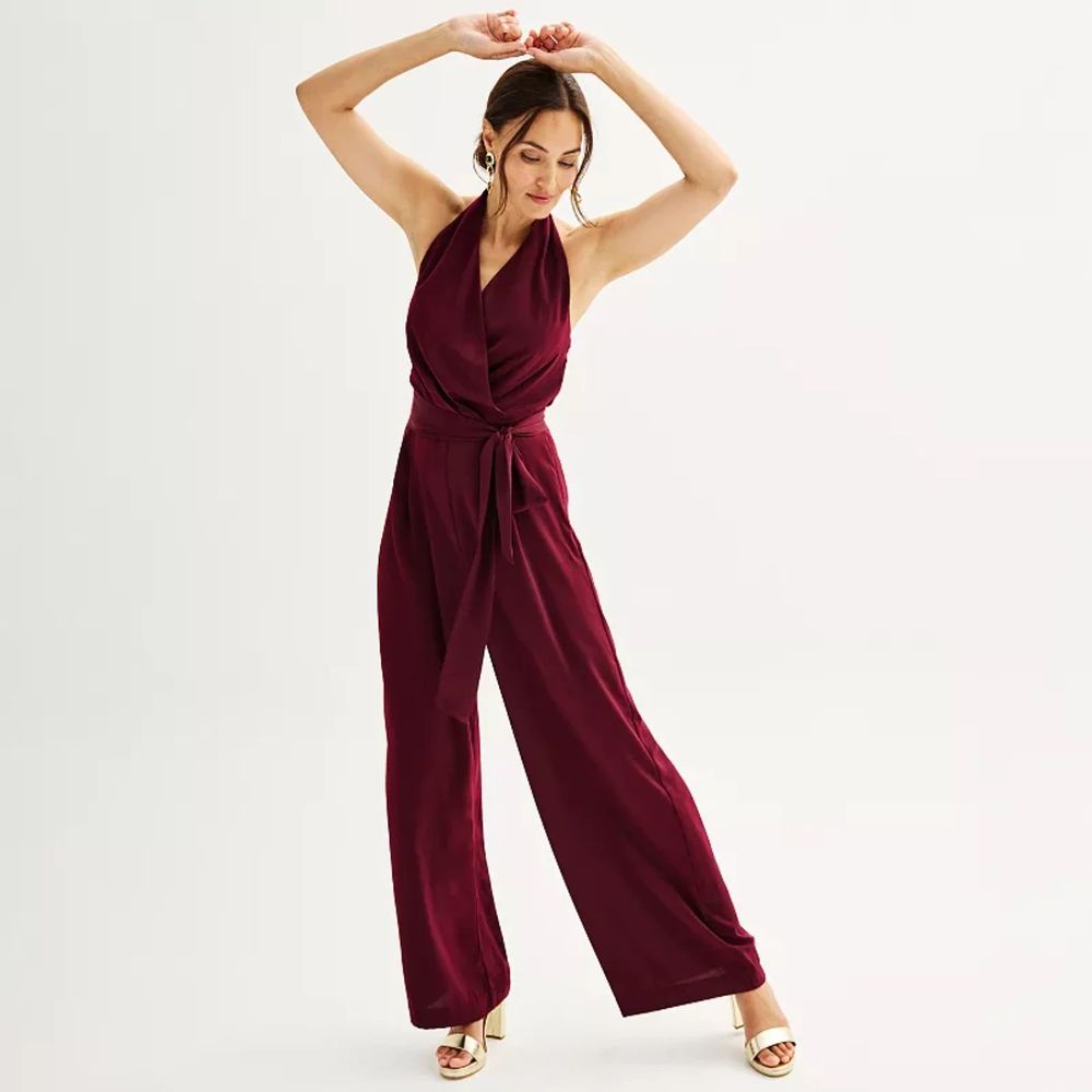 Nine West Burgundy Wide Leg Jumpsuit